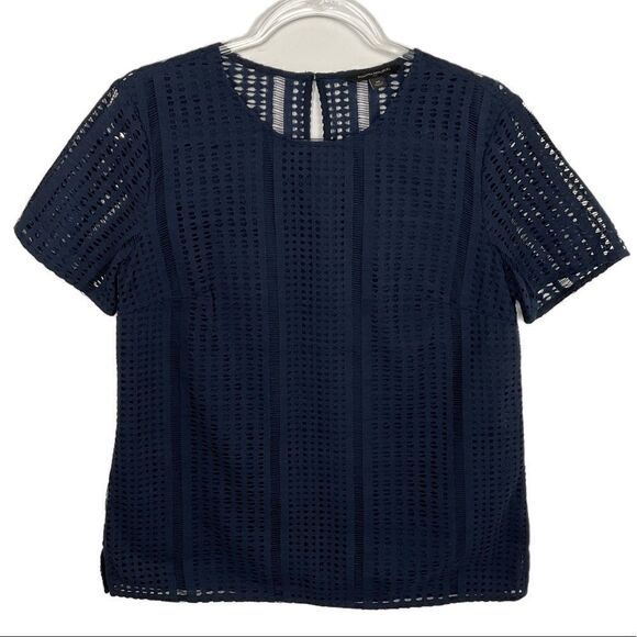 Banana Republic Factory Blue Perforated Ladder Lace Short Sleeve Top Medium - Picture 1 of 6